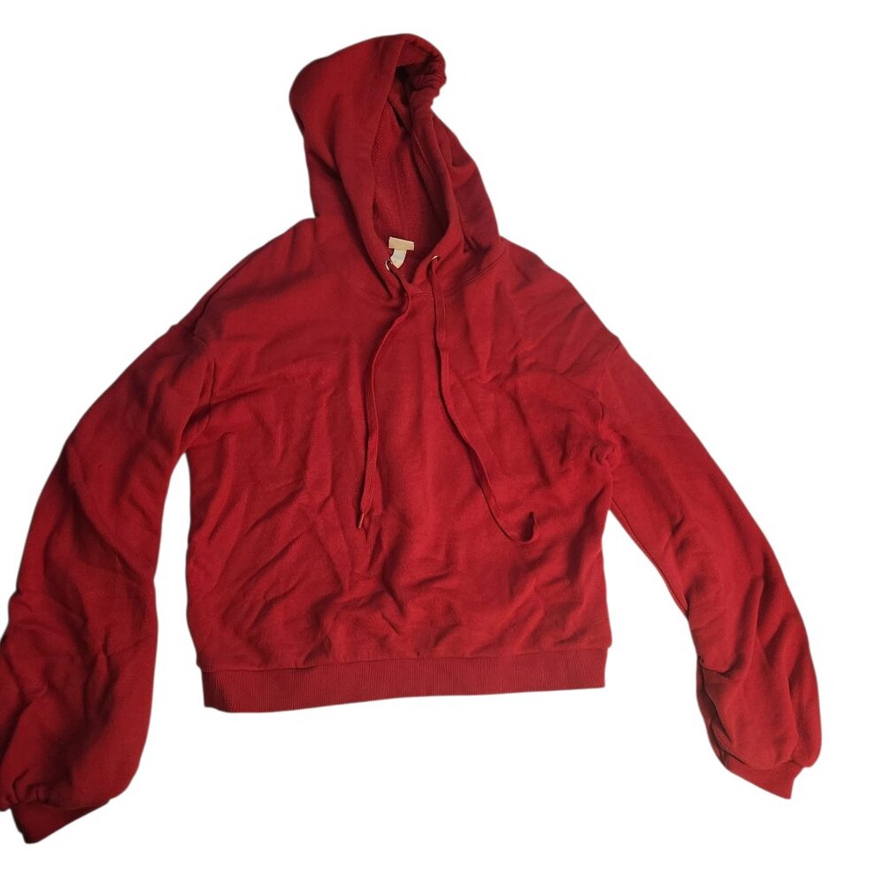 Women’s A n d e a w y Hoodie Red Size L Puff Scrunch Sleeves Pullstring Pullover